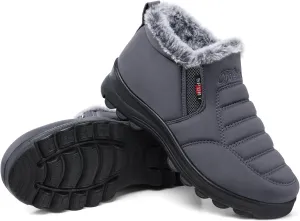 SHIBEVER Womens Snow Boots Ankle Booties Waterproof Winter Boots Synthetic Leather Side Zip Fashion Boots
