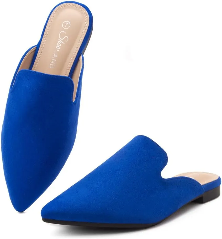 Shoe Land Cally Women's Mules, Pointed Toe Backless Loafer Shoes, Comfortable Flats, Slip-On Slides, Casual Flat Mule for Party, Office, Daily Wear, and Business