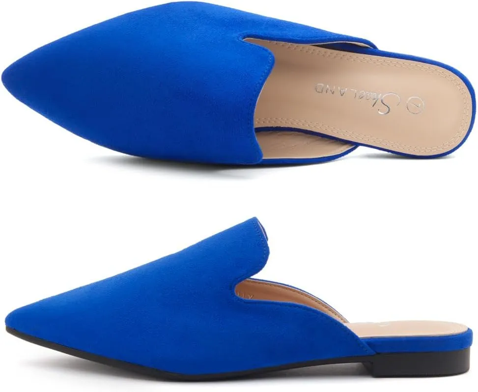 Shoe Land Cally Women's Mules, Pointed Toe Backless Loafer Shoes, Comfortable Flats, Slip-On Slides, Casual Flat Mule for Party, Office, Daily Wear, and Business