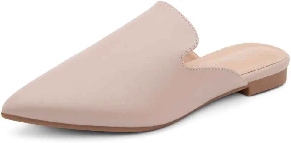 Shoe Land Cally Women's Mules, Pointed Toe Backless Loafer Shoes, Comfortable Flats, Slip-On Slides, Casual Flat Mule for Party, Office, Daily Wear, and Business