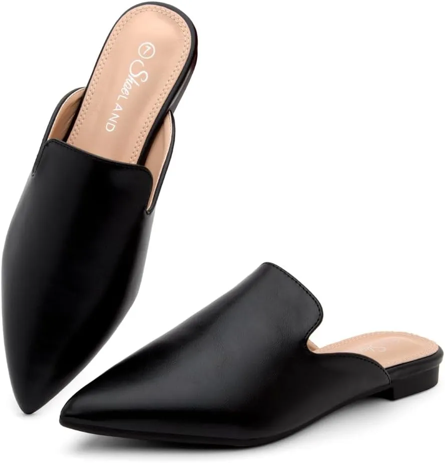 Shoe Land Cally Women's Mules, Pointed Toe Backless Loafer Shoes, Comfortable Flats, Slip-On Slides, Casual Flat Mule for Party, Office, Daily Wear, and Business