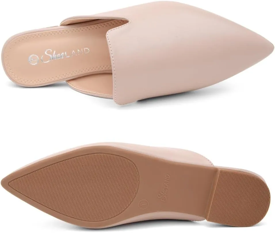 Shoe Land Cally Women's Mules, Pointed Toe Backless Loafer Shoes, Comfortable Flats, Slip-On Slides, Casual Flat Mule for Party, Office, Daily Wear, and Business