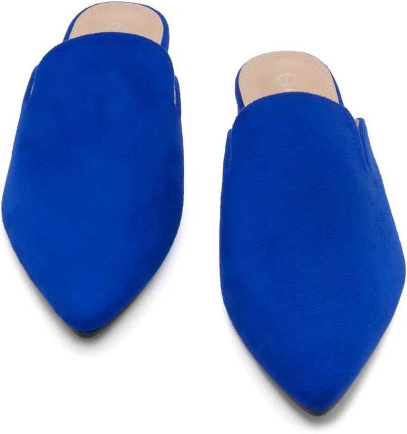 Shoe Land Cally Women's Mules, Pointed Toe Backless Loafer Shoes, Comfortable Flats, Slip-On Slides, Casual Flat Mule for Party, Office, Daily Wear, and Business