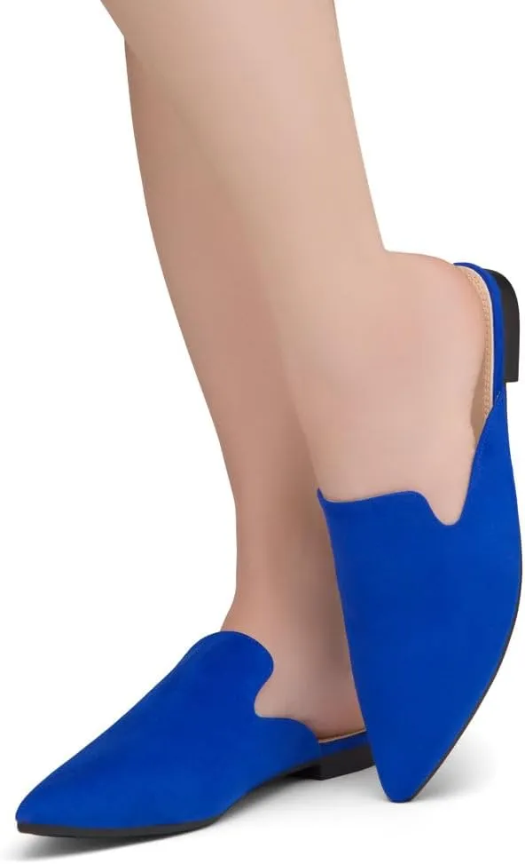 Shoe Land Cally Women's Mules, Pointed Toe Backless Loafer Shoes, Comfortable Flats, Slip-On Slides, Casual Flat Mule for Party, Office, Daily Wear, and Business