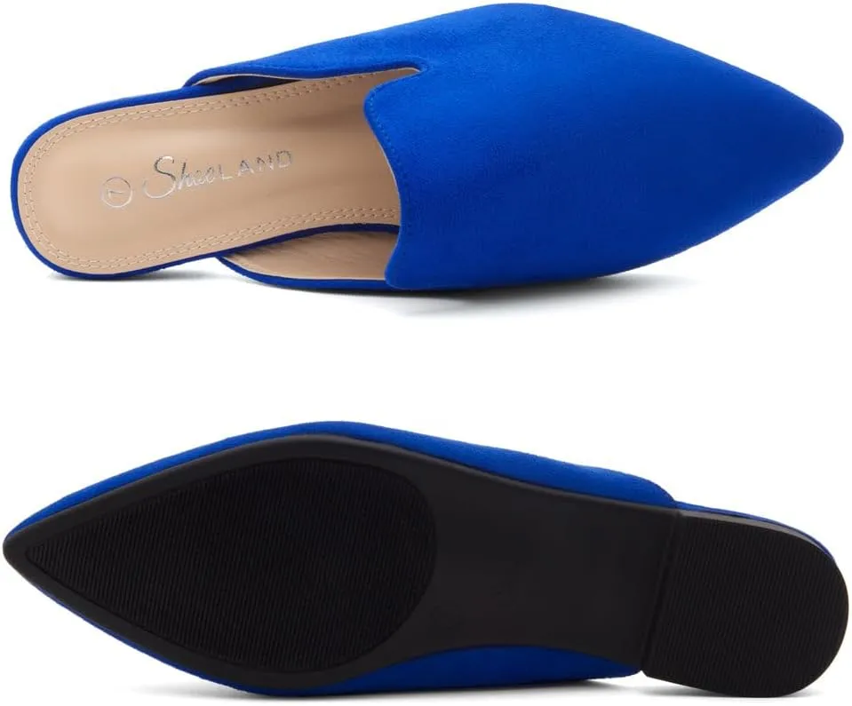 Shoe Land Cally Women's Mules, Pointed Toe Backless Loafer Shoes, Comfortable Flats, Slip-On Slides, Casual Flat Mule for Party, Office, Daily Wear, and Business