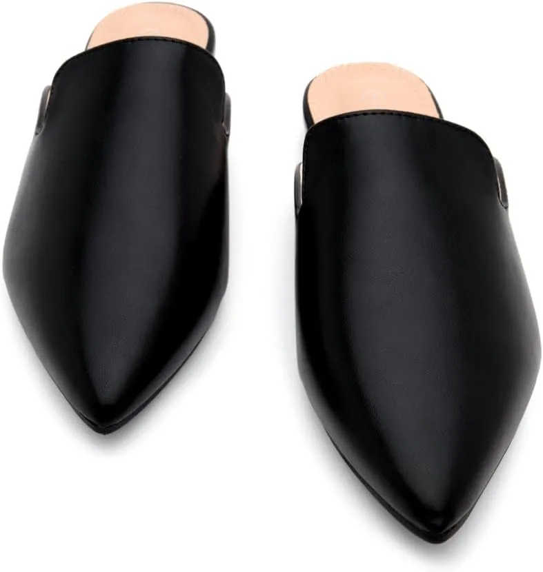 Shoe Land Cally Women's Mules, Pointed Toe Backless Loafer Shoes, Comfortable Flats, Slip-On Slides, Casual Flat Mule for Party, Office, Daily Wear, and Business