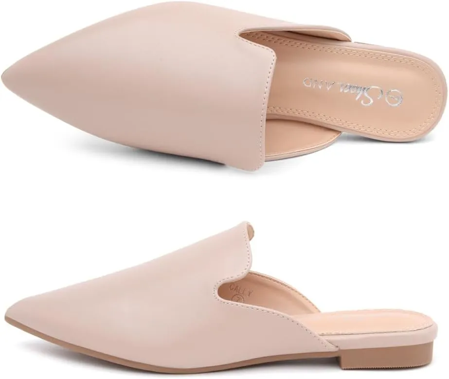 Shoe Land Cally Women's Mules, Pointed Toe Backless Loafer Shoes, Comfortable Flats, Slip-On Slides, Casual Flat Mule for Party, Office, Daily Wear, and Business