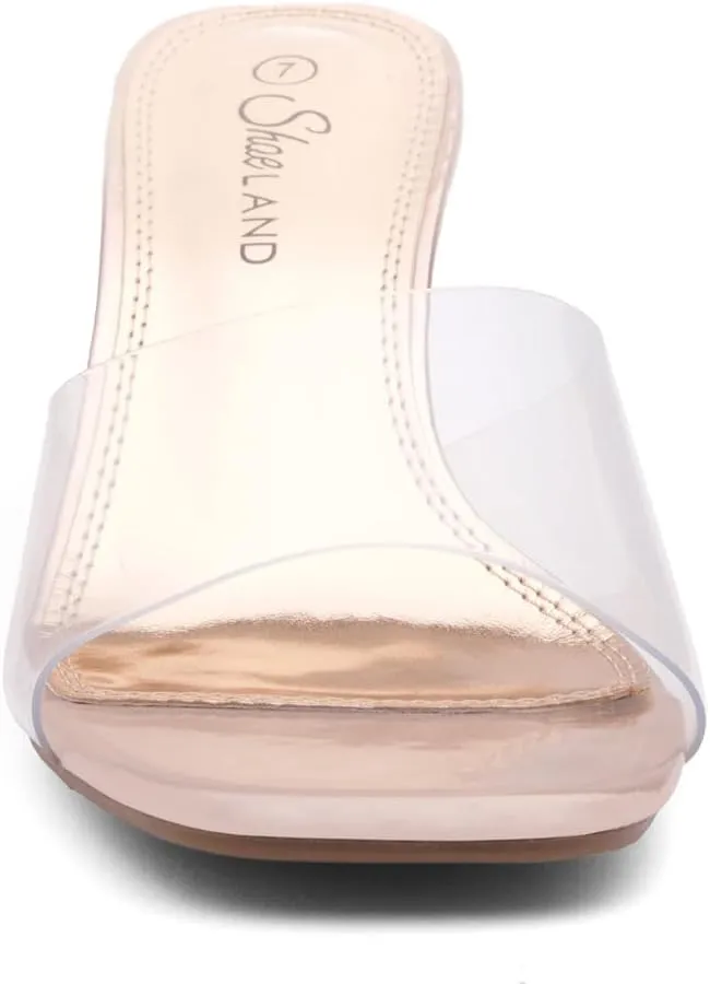 Shoe Land Clear Heels for Women – 3 Inch Chunky Heeled Mules, Transparent Slip-On Square Toe Slides | Dressy Clear Sandals for Wedding, Party & Casual Wear