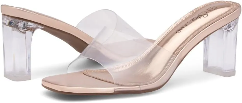 Shoe Land Clear Heels for Women – 3 Inch Chunky Heeled Mules, Transparent Slip-On Square Toe Slides | Dressy Clear Sandals for Wedding, Party & Casual Wear