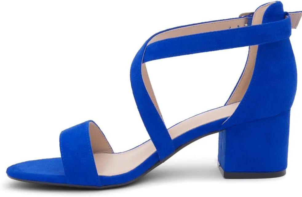 Shoe Land SL-LESSA Women's Low Heels Open Toe Dress Heeled Sandals Cross Ankle Strap Chunky Block Short Heel Pumps Shoes for Office Prom Wedding Party