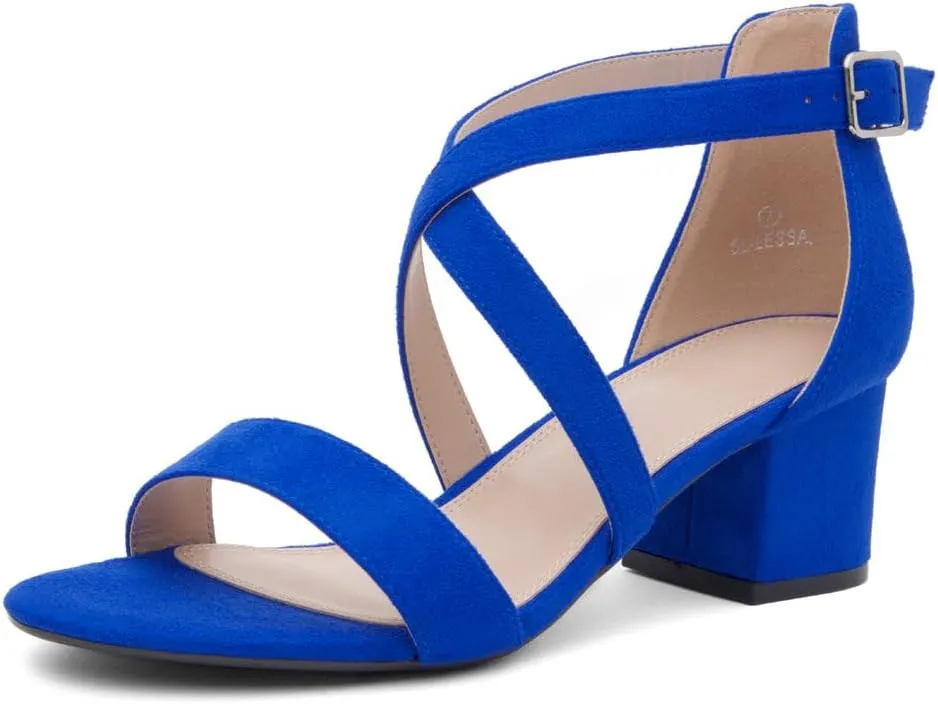 Shoe Land SL-LESSA Women's Low Heels Open Toe Dress Heeled Sandals Cross Ankle Strap Chunky Block Short Heel Pumps Shoes for Office Prom Wedding Party