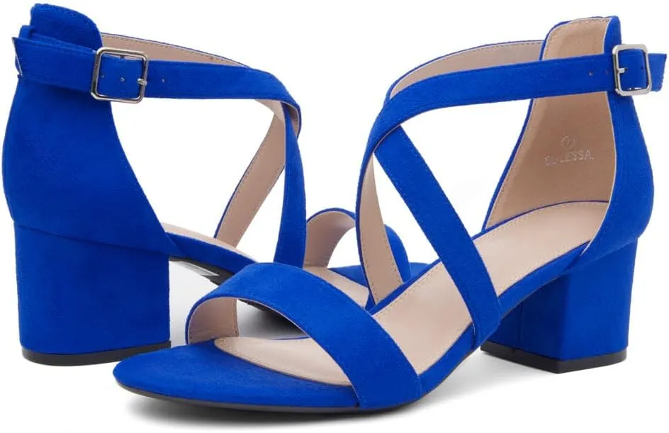 Shoe Land SL-LESSA Women's Low Heels Open Toe Dress Heeled Sandals Cross Ankle Strap Chunky Block Short Heel Pumps Shoes for Office Prom Wedding Party