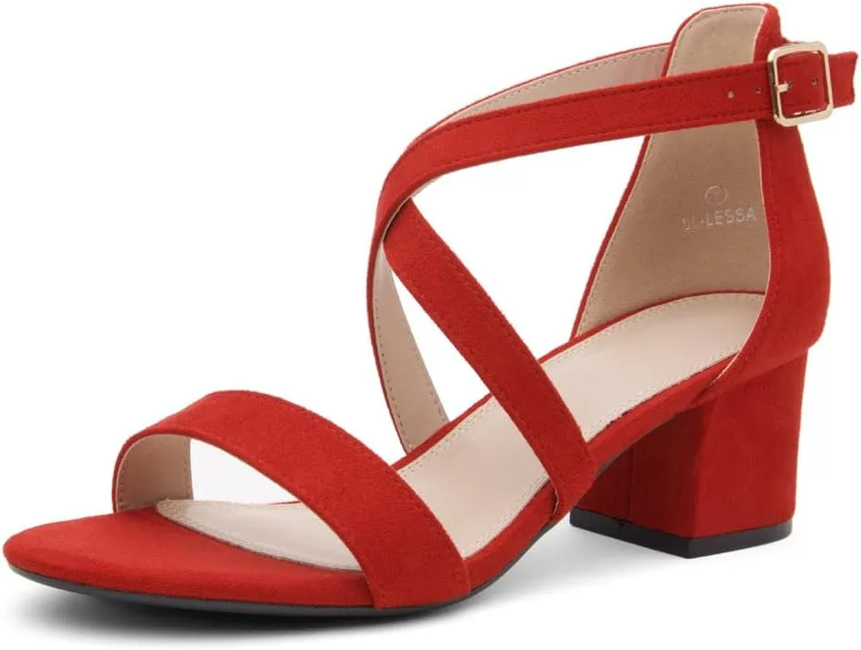 Shoe Land SL-LESSA Women's Low Heels Open Toe Dress Heeled Sandals Cross Ankle Strap Chunky Block Short Heel Pumps Shoes for Office Prom Wedding Party