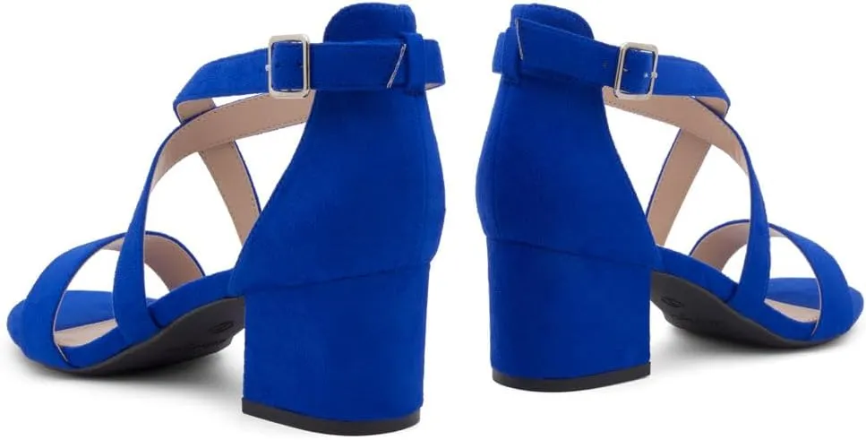 Shoe Land SL-LESSA Women's Low Heels Open Toe Dress Heeled Sandals Cross Ankle Strap Chunky Block Short Heel Pumps Shoes for Office Prom Wedding Party