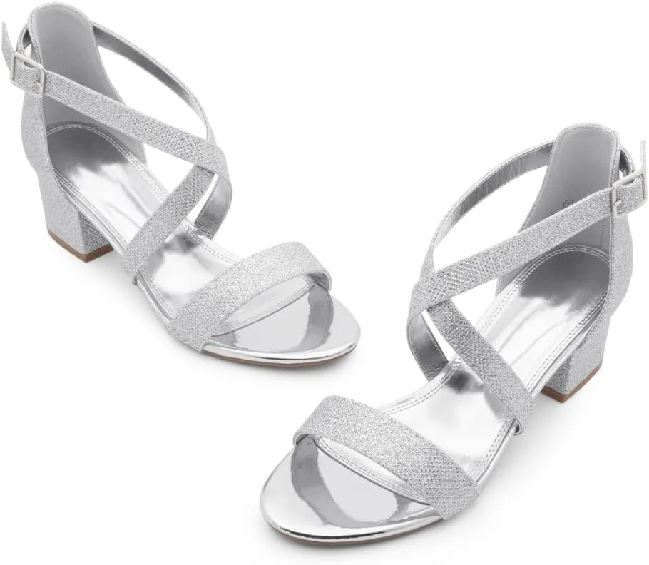 Shoe Land SL-LESSA Women's Low Heels Open Toe Dress Heeled Sandals Cross Ankle Strap Chunky Block Short Heel Pumps Shoes for Office Prom Wedding Party