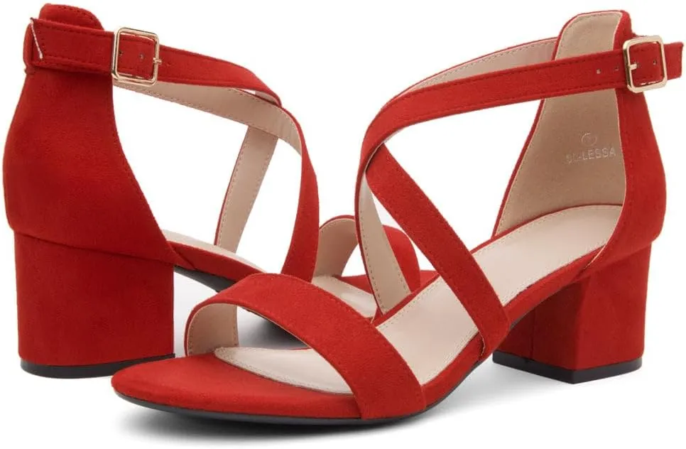 Shoe Land SL-LESSA Women's Low Heels Open Toe Dress Heeled Sandals Cross Ankle Strap Chunky Block Short Heel Pumps Shoes for Office Prom Wedding Party