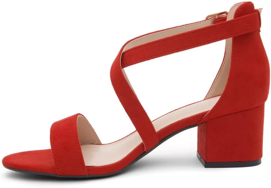 Shoe Land SL-LESSA Women's Low Heels Open Toe Dress Heeled Sandals Cross Ankle Strap Chunky Block Short Heel Pumps Shoes for Office Prom Wedding Party