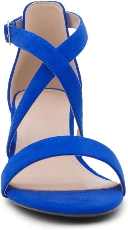 Shoe Land SL-LESSA Women's Low Heels Open Toe Dress Heeled Sandals Cross Ankle Strap Chunky Block Short Heel Pumps Shoes for Office Prom Wedding Party