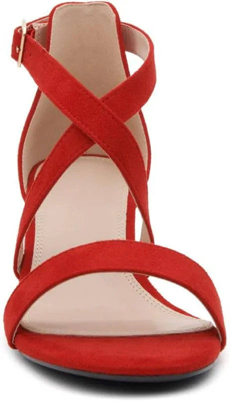Shoe Land SL-LESSA Women's Low Heels Open Toe Dress Heeled Sandals Cross Ankle Strap Chunky Block Short Heel Pumps Shoes for Office Prom Wedding Party