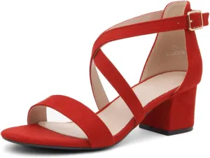 Shoe Land SL-LESSA Women's Low Heels Open Toe Dress Heeled Sandals Cross Ankle Strap Chunky Block Short Heel Pumps Shoes for Office Prom Wedding Party
