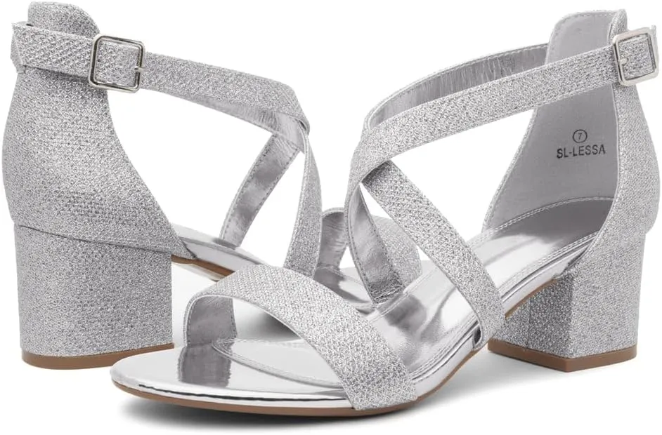 Shoe Land SL-LESSA Women's Low Heels Open Toe Dress Heeled Sandals Cross Ankle Strap Chunky Block Short Heel Pumps Shoes for Office Prom Wedding Party