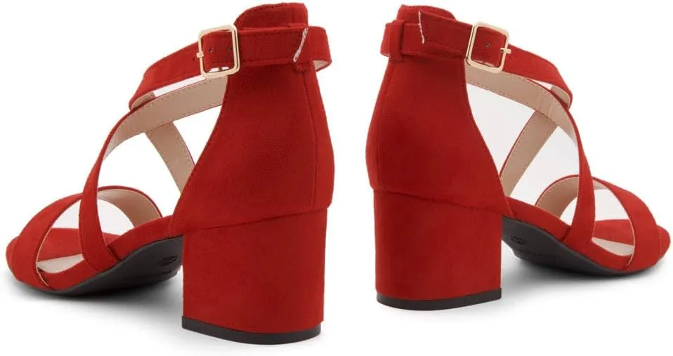 Shoe Land SL-LESSA Women's Low Heels Open Toe Dress Heeled Sandals Cross Ankle Strap Chunky Block Short Heel Pumps Shoes for Office Prom Wedding Party