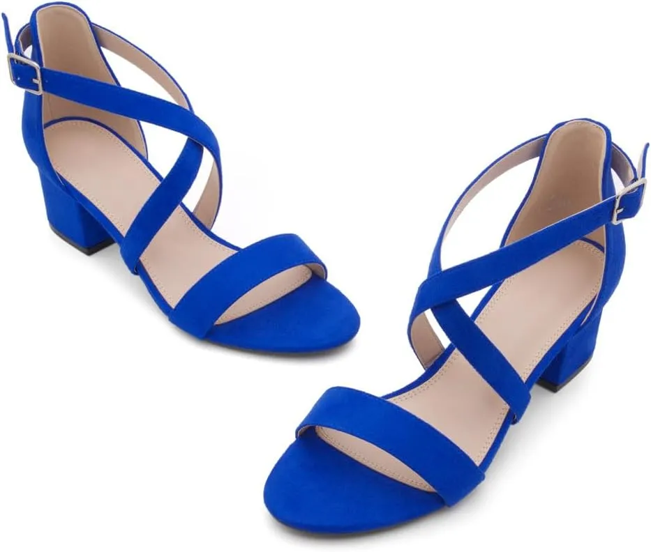 Shoe Land SL-LESSA Women's Low Heels Open Toe Dress Heeled Sandals Cross Ankle Strap Chunky Block Short Heel Pumps Shoes for Office Prom Wedding Party