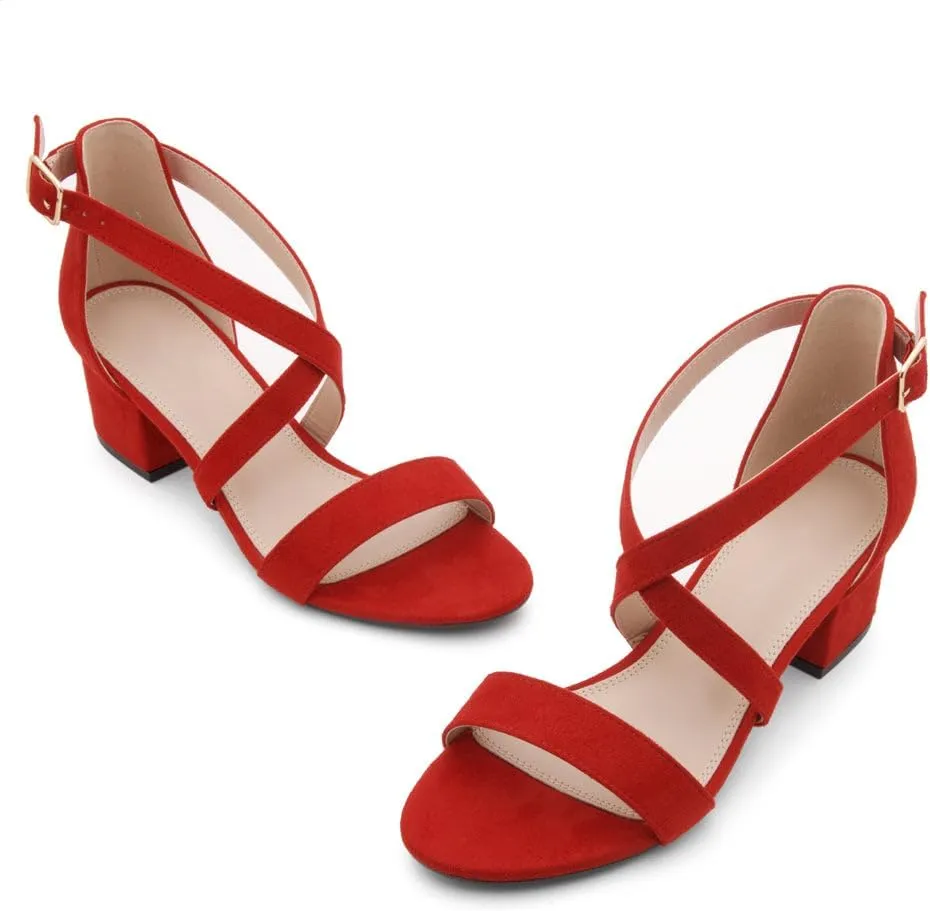 Shoe Land SL-LESSA Women's Low Heels Open Toe Dress Heeled Sandals Cross Ankle Strap Chunky Block Short Heel Pumps Shoes for Office Prom Wedding Party