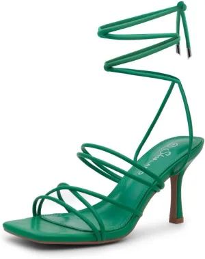 Shoe Land SL-Lumi Women's Lace-Up Heels, Square Open Toe Strappy Heeled Sandals, Ankle Wrap Tie-Up High Heels, Dressy Stiletto Heels for Prom, Wedding, and Party