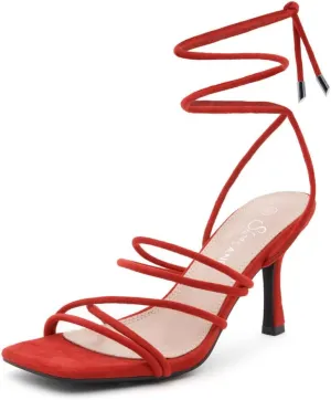 Shoe Land SL-Lumi Women's Lace-Up Heels, Square Open Toe Strappy Heeled Sandals, Ankle Wrap Tie-Up High Heels, Dressy Stiletto Heels for Prom, Wedding, and Party
