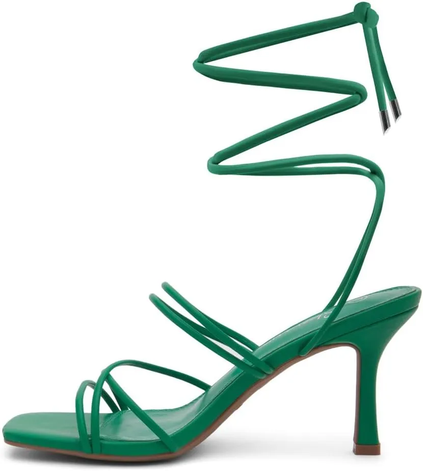 Shoe Land SL-Lumi Women's Lace-Up Heels, Square Open Toe Strappy Heeled Sandals, Ankle Wrap Tie-Up High Heels, Dressy Stiletto Heels for Prom, Wedding, and Party