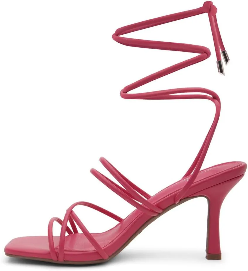 Shoe Land SL-Lumi Women's Lace-Up Heels, Square Open Toe Strappy Heeled Sandals, Ankle Wrap Tie-Up High Heels, Dressy Stiletto Heels for Prom, Wedding, and Party