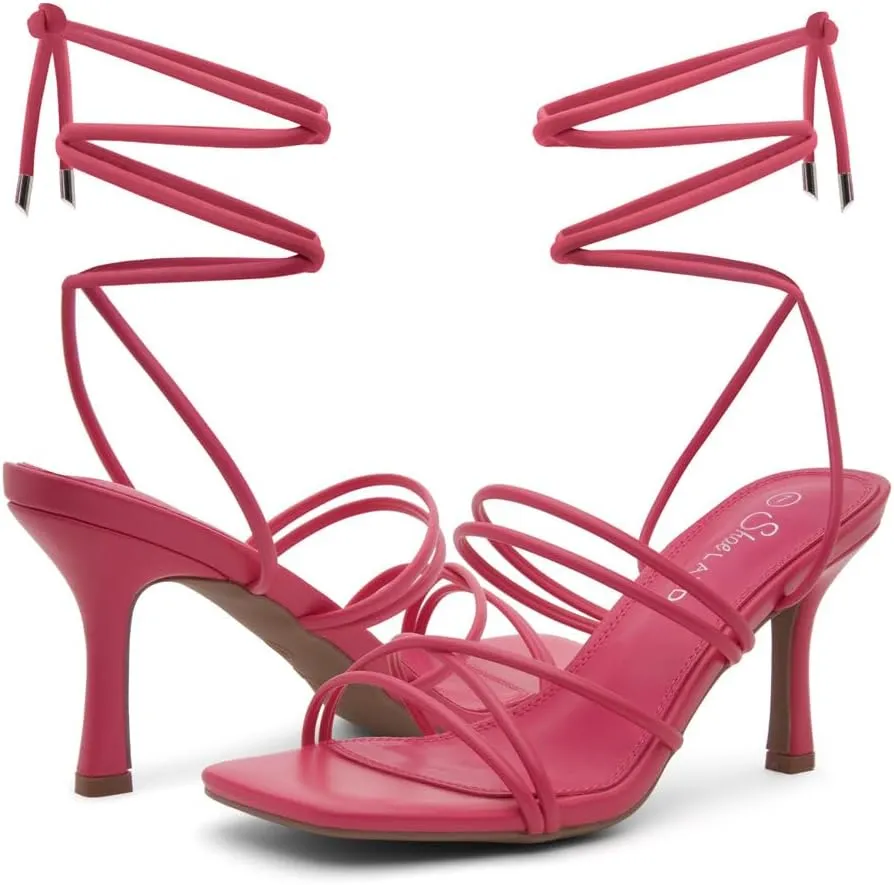 Shoe Land SL-Lumi Women's Lace-Up Heels, Square Open Toe Strappy Heeled Sandals, Ankle Wrap Tie-Up High Heels, Dressy Stiletto Heels for Prom, Wedding, and Party
