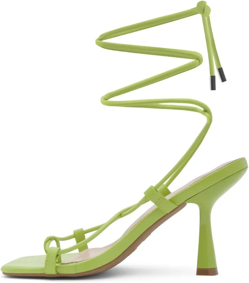 Shoe Land SL-Nadine Women's Lace-Up Heels, Square Open Toe Ankle-Wrapped Tie-Up Heeled Sandals, Dressy Stiletto Strappy Sandals for Prom, Party, and Wedding