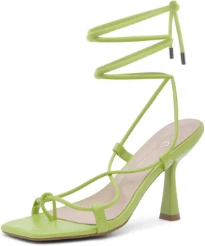 Shoe Land SL-Nadine Women's Lace-Up Heels, Square Open Toe Ankle-Wrapped Tie-Up Heeled Sandals, Dressy Stiletto Strappy Sandals for Prom, Party, and Wedding