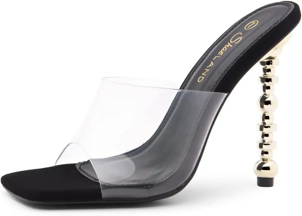 Shoe Land SL-NAOMI Women's Double Bowknots Crystal Sandals, Clear Slingback Heels with Square Open Toe – Dressy Rhinestone High Heels for Party Wedding and Prom