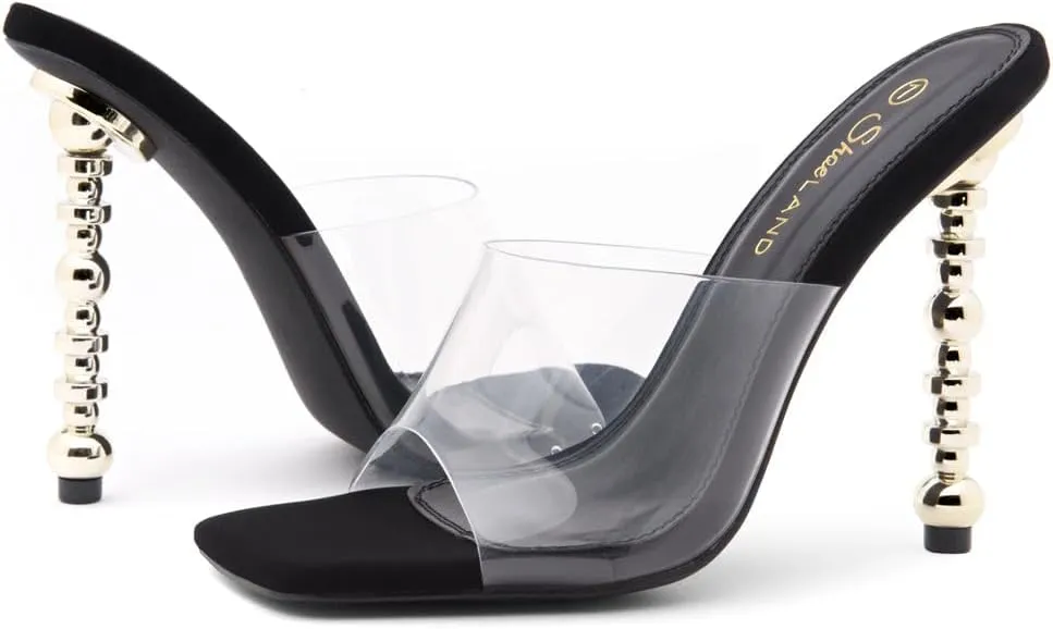 Shoe Land SL-NAOMI Women's Double Bowknots Crystal Sandals, Clear Slingback Heels with Square Open Toe – Dressy Rhinestone High Heels for Party Wedding and Prom