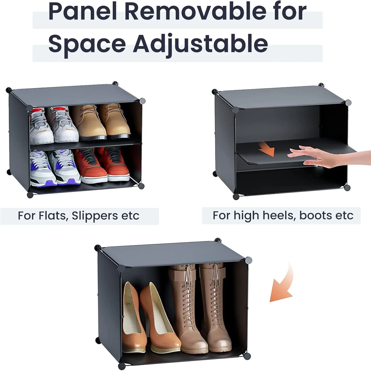 Shoe Rack Organizer, 4 Cube 8 Tier Covered Shoe Rack Cabinet 16 Pair Freestanding DIY Storage Shelves Plastic Shoe Rack for Closet Entryway Hallway Bedroom or Garage, Dark Grey