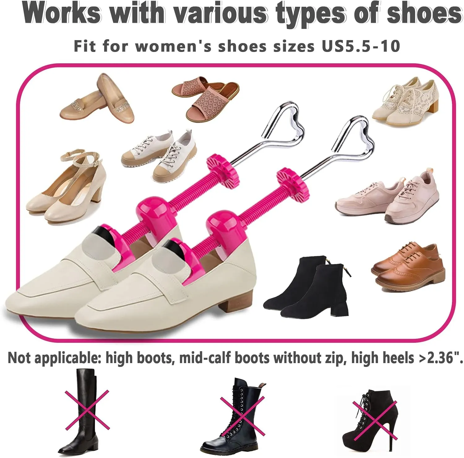 Shoe Stretcher Women, 4-Way Adjustable Shoe Expander Widener Plastic Shoes Tree Shape for Wide Feet