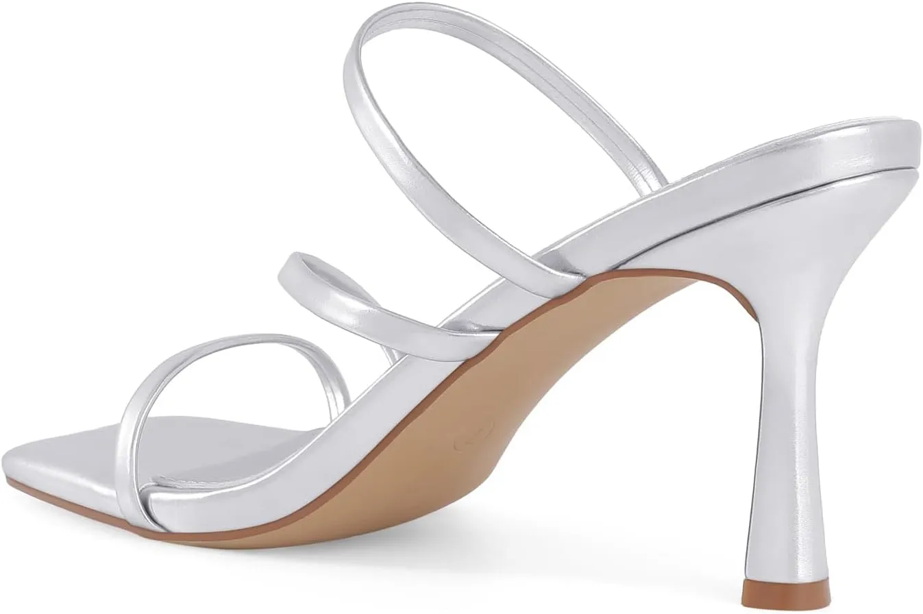 Shoe'N Tale Strappy Kitten Heels For Women Stiletto Mules Square Open Toe Slip On Sandals