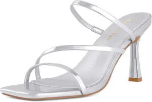Shoe'N Tale Strappy Kitten Heels For Women Stiletto Mules Square Open Toe Slip On Sandals