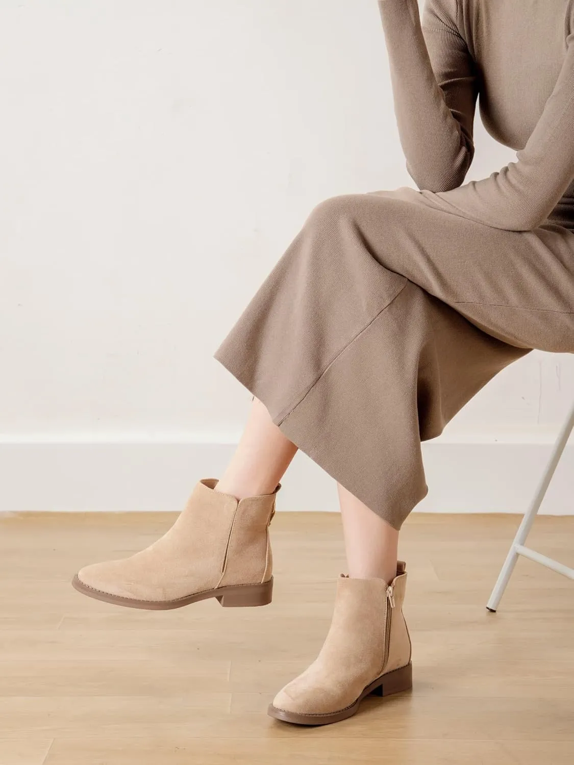 Shoe'N Tale Women's Ankle Boots Classic Flat Low Heel Pointed Toe Buckle Slip On Zip Fashion Comfortable Booties