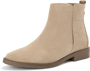 Shoe'N Tale Women's Ankle Boots Classic Flat Low Heel Pointed Toe Buckle Slip On Zip Fashion Comfortable Booties