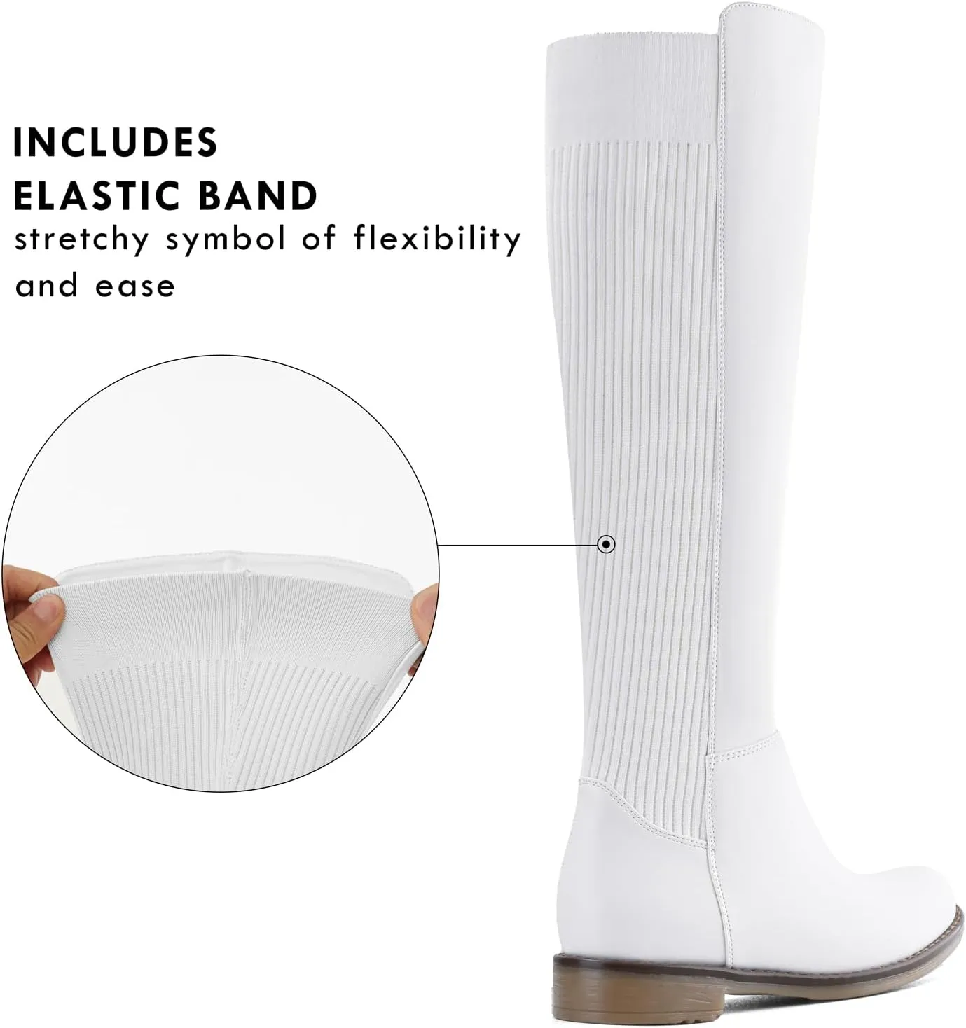 Shoe'N Tale Women's Knee High Boots Flat Low Heel Stretchy Round Toe with Side Zipper