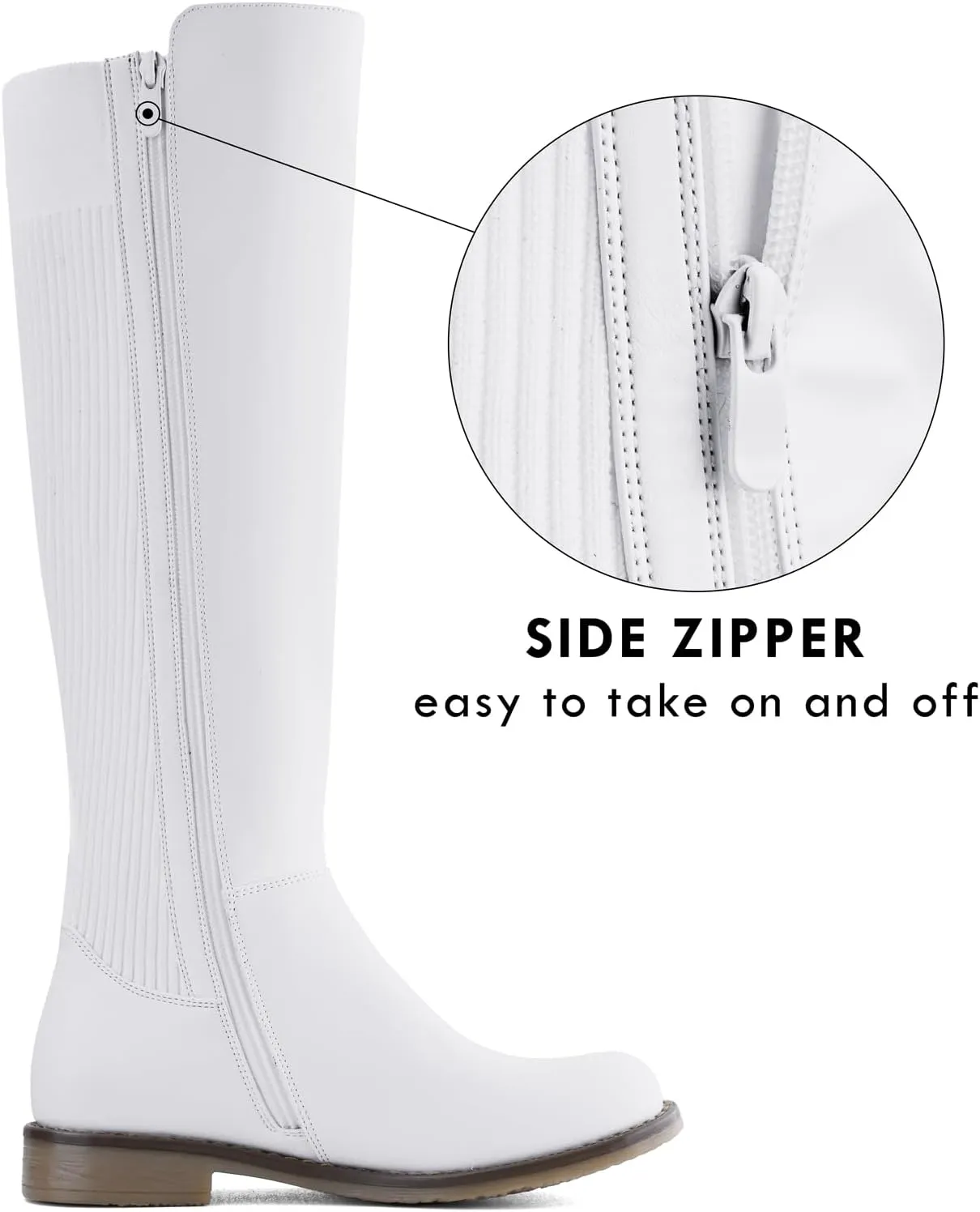 Shoe'N Tale Women's Knee High Boots Flat Low Heel Stretchy Round Toe with Side Zipper