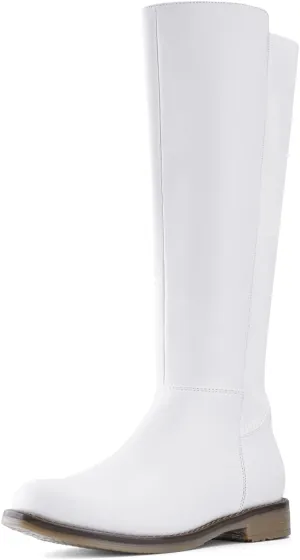Shoe'N Tale Women's Knee High Boots Flat Low Heel Stretchy Round Toe with Side Zipper