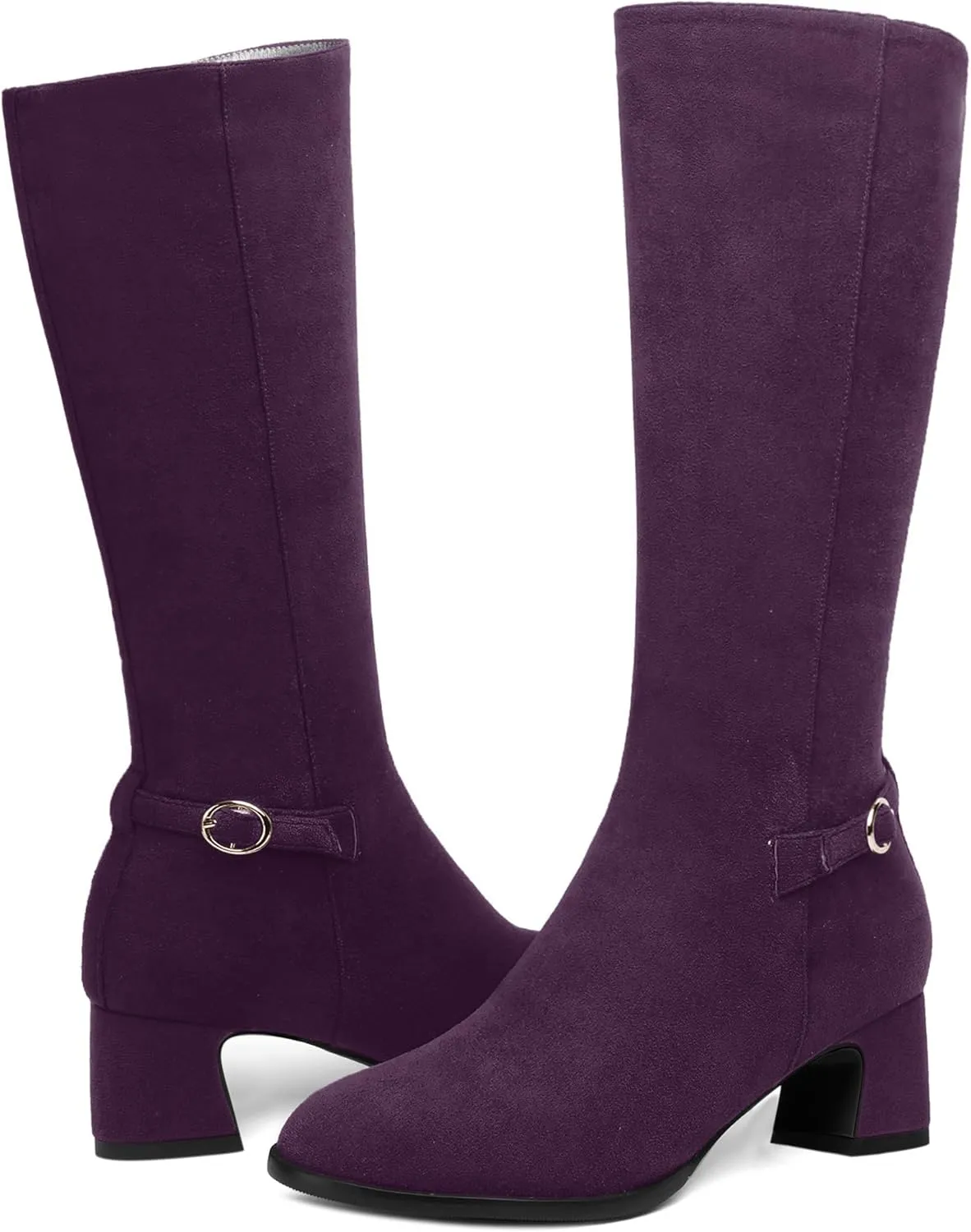SHOWFOREST Womens Zip Suede Solid Outdoor Round Toe Sexy Chunky Low Heel Mid Calf Boots 2 Inch
