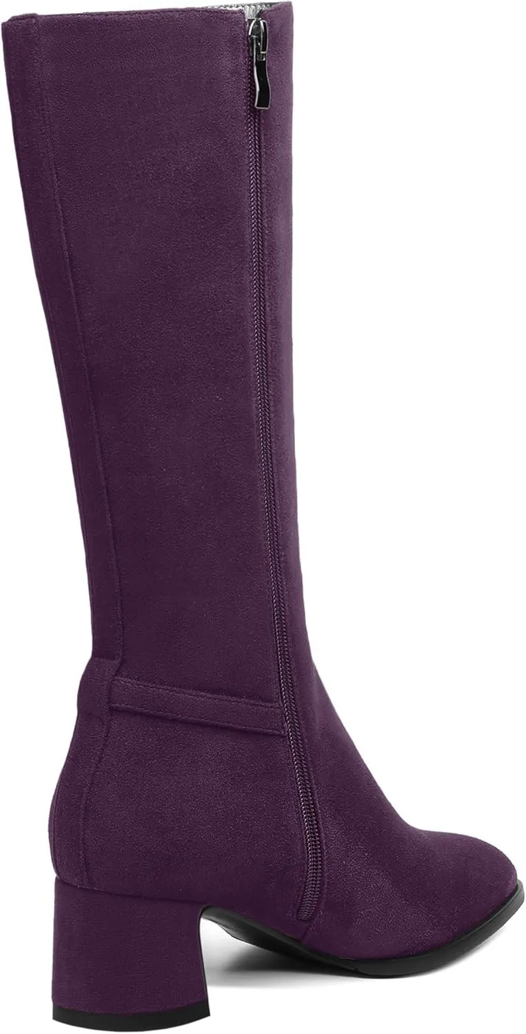 SHOWFOREST Womens Zip Suede Solid Outdoor Round Toe Sexy Chunky Low Heel Mid Calf Boots 2 Inch