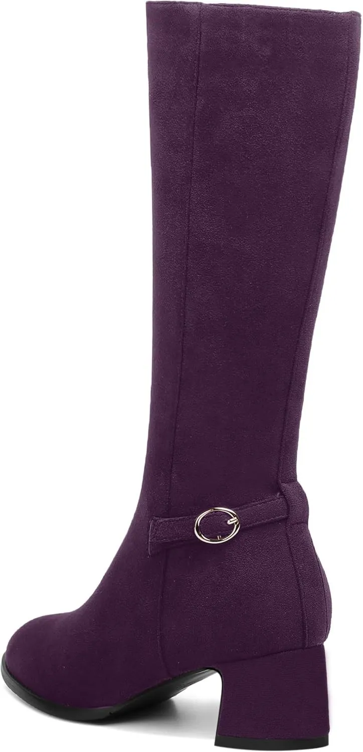 SHOWFOREST Womens Zip Suede Solid Outdoor Round Toe Sexy Chunky Low Heel Mid Calf Boots 2 Inch