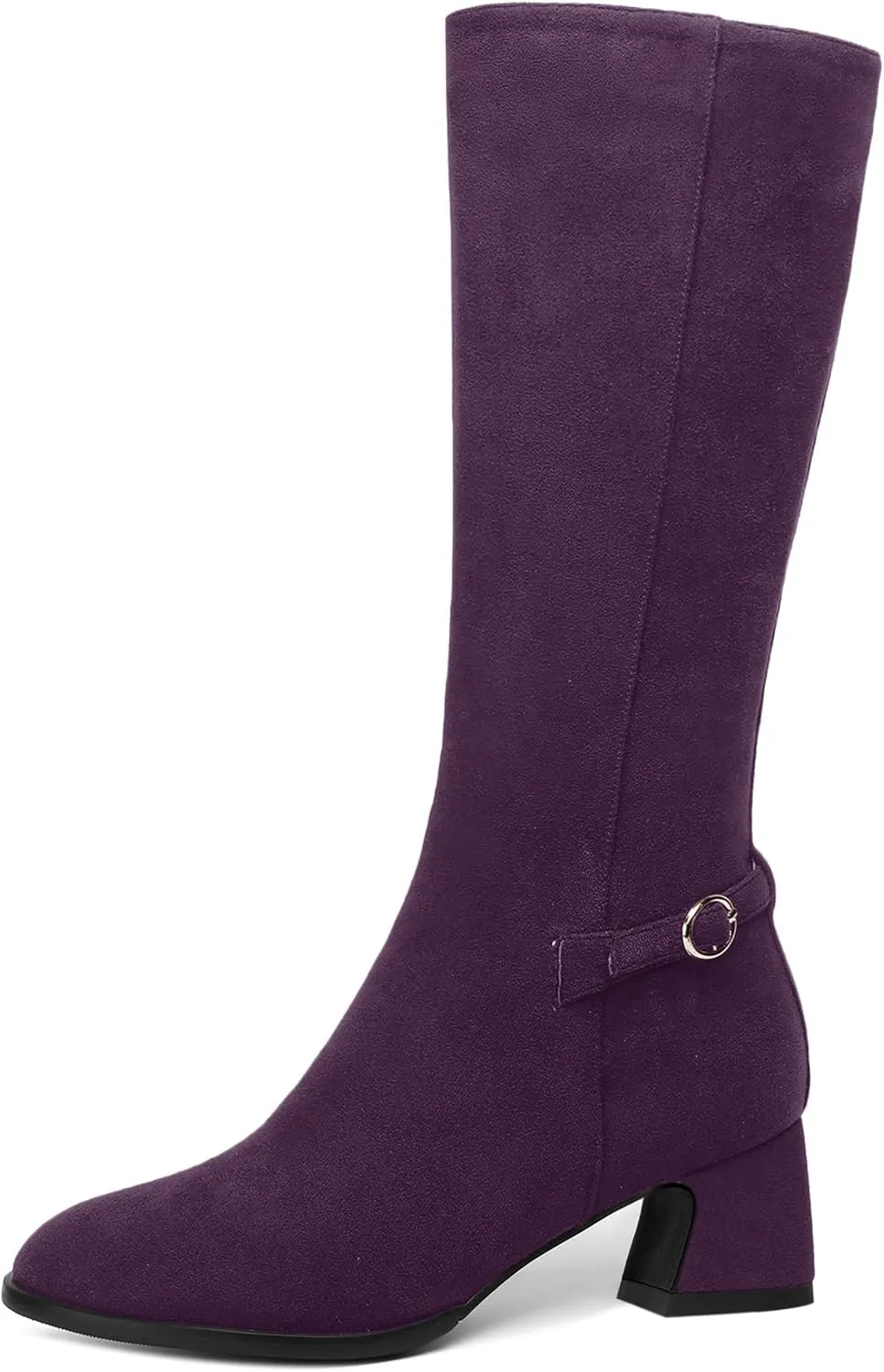 SHOWFOREST Womens Zip Suede Solid Outdoor Round Toe Sexy Chunky Low Heel Mid Calf Boots 2 Inch